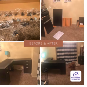 Before and after of a desk that was assembled by Lynnmar Services