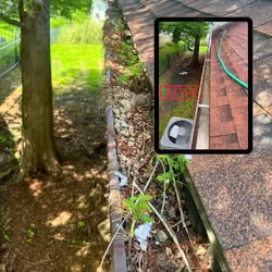 Before & After of a gutter that was cleaned out by Lynnmar Services in Argyle, TX.